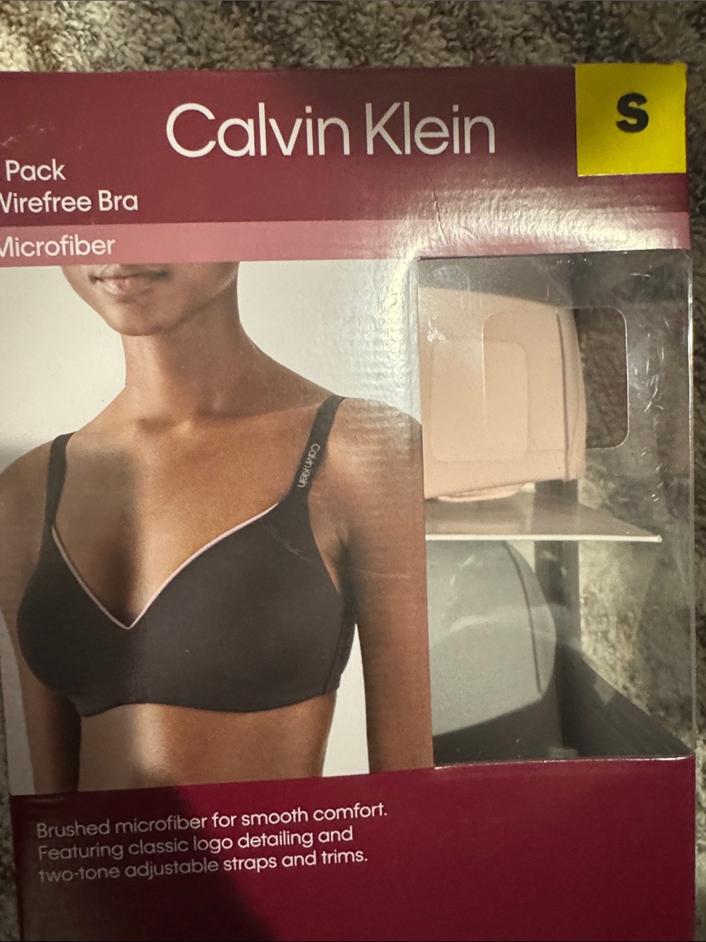 Calvin Klein Two-Tone Microfiber Wirefree Bra — Black & Nude Pink Trim